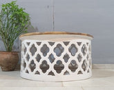 Bristol Hand Carved Indian Solid Wood Round Coffee Table with Natural Top 80x80x40Cm